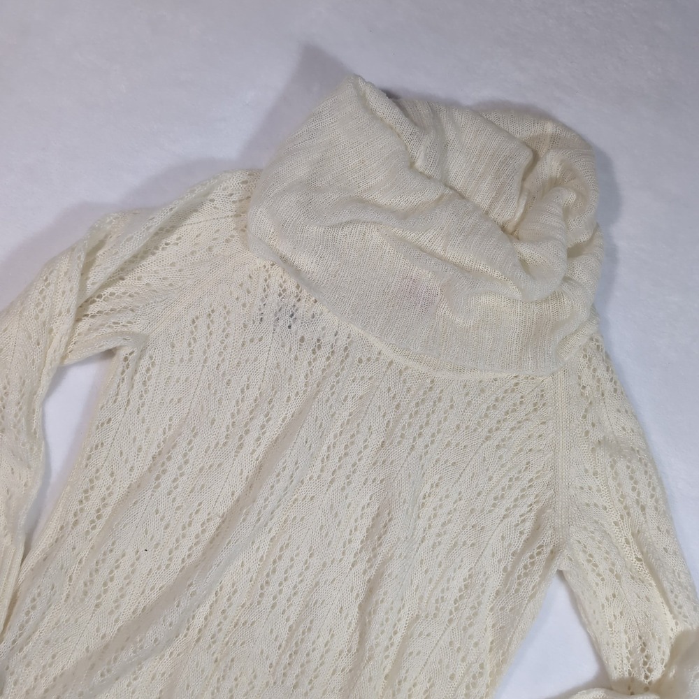 Elle Cowl Neck Sweater Womens XL Loose Open Pointelle Knit Wool Blend NEW Y2K